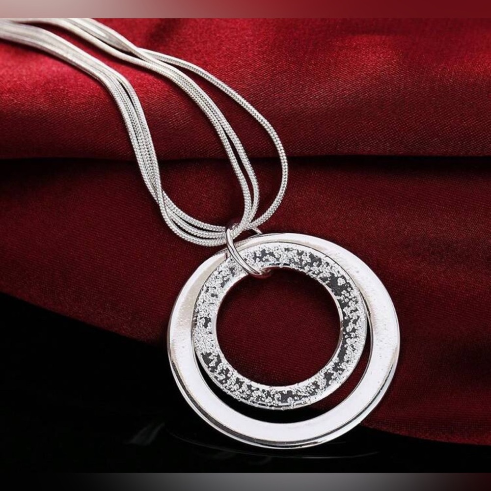 Silver Plated Multi Strand Double Circle Pendant … - image 1